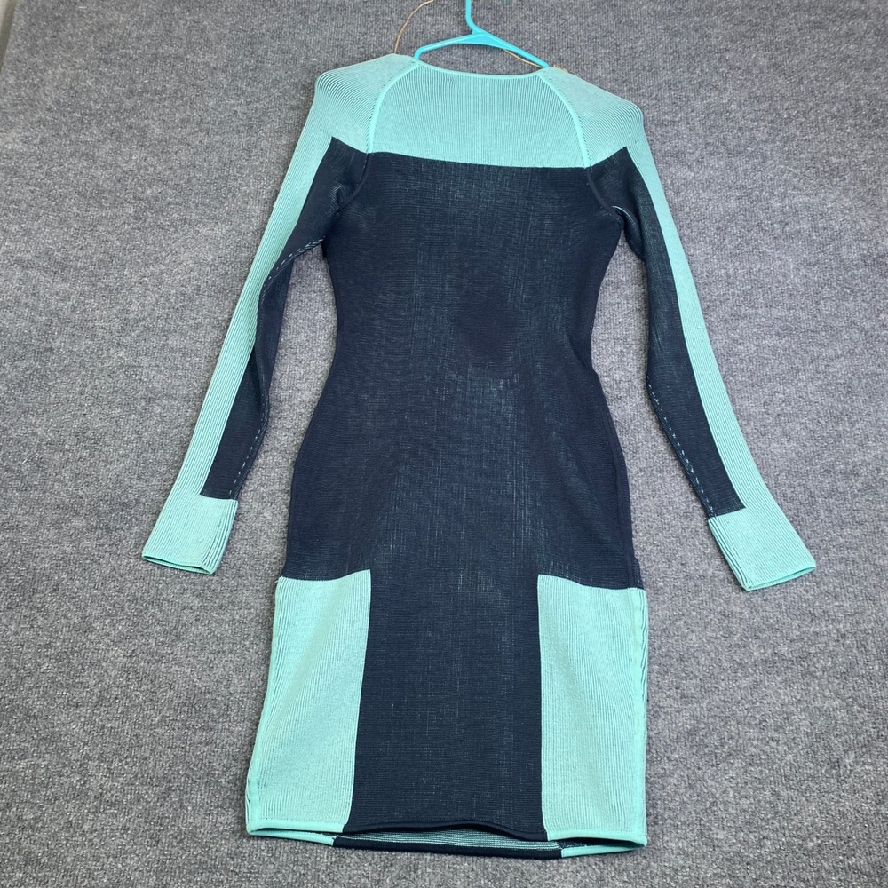 Alexander Wang Womens Knit Colorblock Bodycon Dress Navy Blue Mint Green Small - Picture 8 of 10